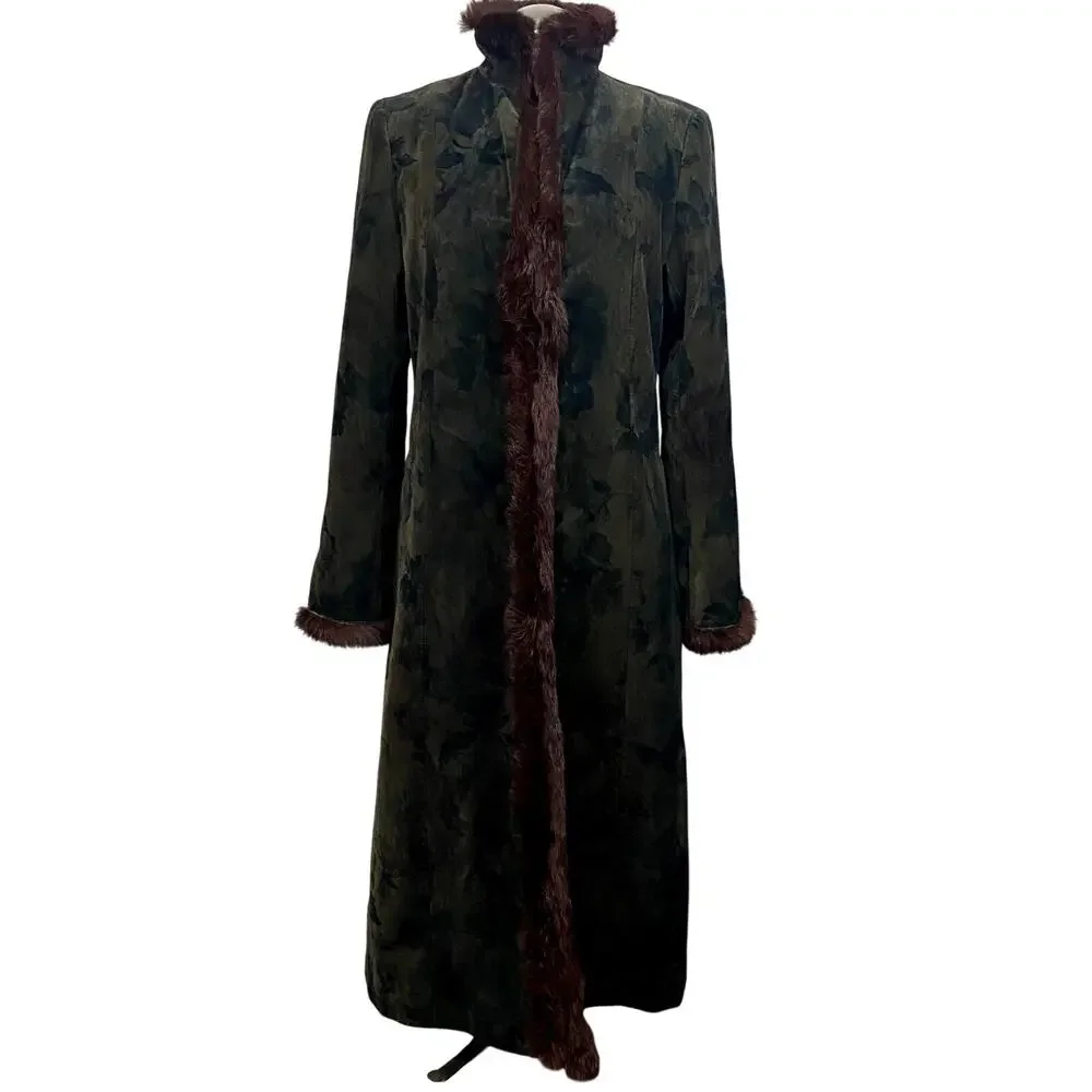 Vintage Madeline Velvet and Genuine Fur Trim Floor Length Coat Grunge Goth - Picture 5 of 16